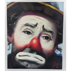 Clown Painting Rusty Rust Emmett Kelly Oil Canvas LE 2/250 20" x 24" Headshot